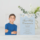 ホワイトブロッサムファースト聖なる聖体青い写真 招待状 (スタンド正面)