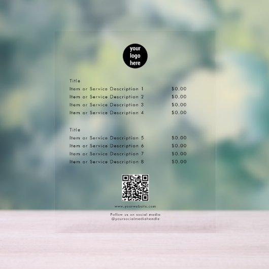 ホワイトプライスモダンリストQRコードソーシャルメディア アクリルサイン (ニュートラル)