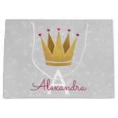 ホワイトプリンセスクラウンバラ金ゴールド赤面ピンクグリッター ラージペーパーバッグ (正面)