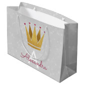 ホワイトプリンセスクラウンバラ金ゴールド赤面ピンクグリッター ラージペーパーバッグ (裏面アングル)