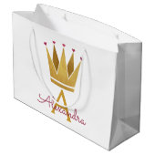 ホワイトプリンセスクラウンバラ金ゴールド赤面ピンク ラージペーパーバッグ (裏面アングル)