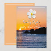 ホワイトプルメリアフラワーとゴールデンサンセットRSVP 招待状 (正面/裏面)