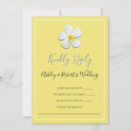 ホワイトプルメリアフラワーオンイエロー， RSVP 招待状