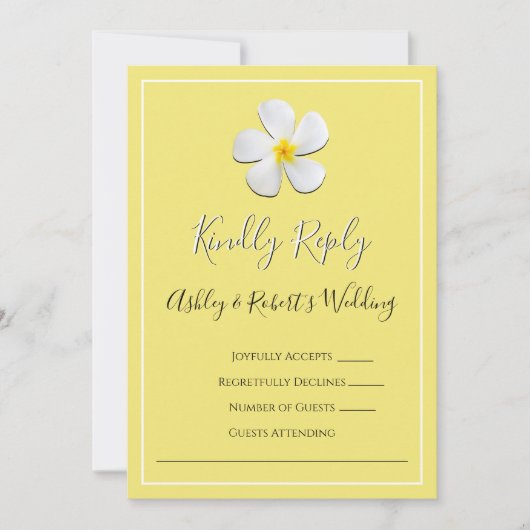 ホワイトプルメリアフラワーオンイエロー, RSVP 招待状 (正面)