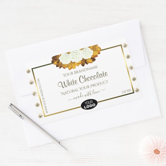 ホワイトプロダクトラベルオレンジ色のバラ葉ズジュエリーロゴ 長方形シール (封筒)