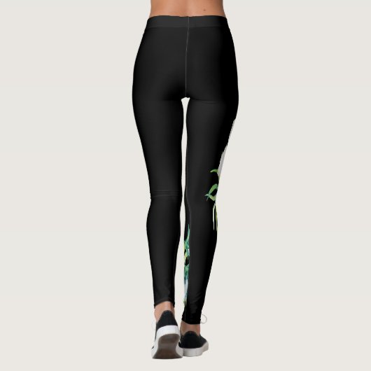 ホワイトプロムフラワーズコサージュデザインストライプのブラック レギンス (裏面)