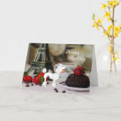 ホワイトプードルエッフェルタワーパリドッグハッピーバースデー カード (黄色い花)