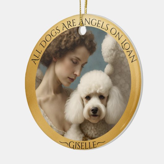 ホワイトプードルエンジェルパーソナライズされたメモリアル セラミックオーナメント (左)