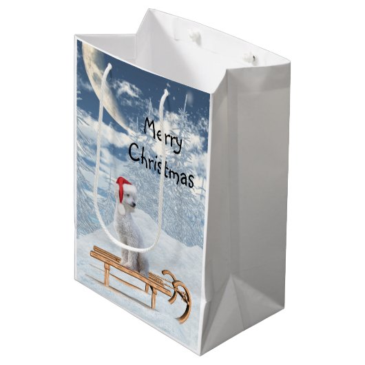 ホワイトプードルクリスマス ミディアムペーパーバッグ (正面アングル)