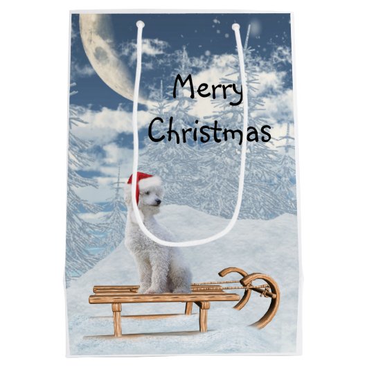 ホワイトプードルクリスマス ミディアムペーパーバッグ (裏面)