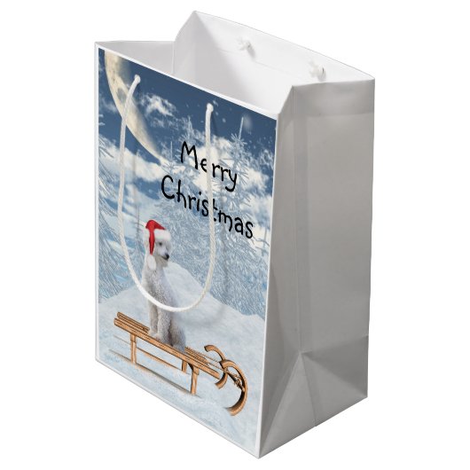 ホワイトプードルクリスマス ミディアムペーパーバッグ (裏面アングル)