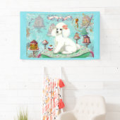 ホワイトプードルケーキカップケーキバナー 横断幕 (インサイチュ)