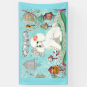 ホワイトプードルケーキカップケーキバナー 横断幕 (縦)