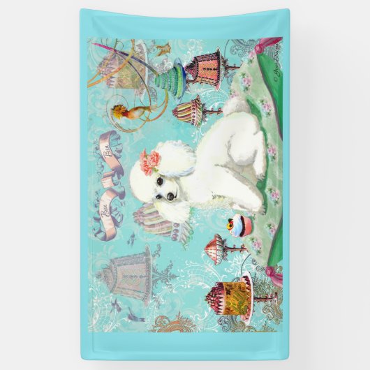 ホワイトプードルケーキカップケーキバナー 横断幕 (縦)