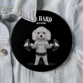 ホワイトプードルドッグウエイトリフティングフィットネスジム 缶バッジ (インサイチュ)