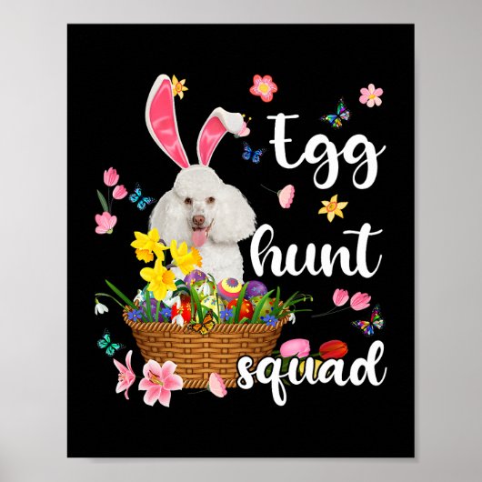 ホワイトプードルハッピーイースターデイイースターカラフルエッグ ポスター (正面)