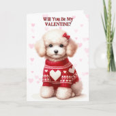 ホワイトプードルパピインセーターバレンタイン シーズンカード (正面)
