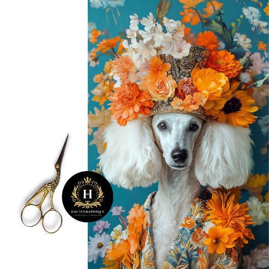 ホワイトプードルフランスのポートレートデコページ 薄葉紙