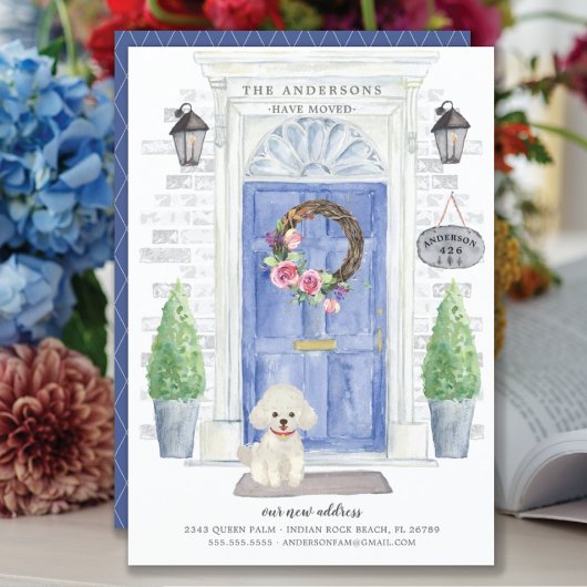 ホワイトプードルフロントドアの移動告知 招待状