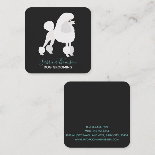 ホワイトプードルペットグルーミング スクエア名刺 (正面/裏面)