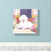 ホワイトプードル | 犬ペット水彩花 キャンバスプリント (インサイチュ (ウッドフロア))