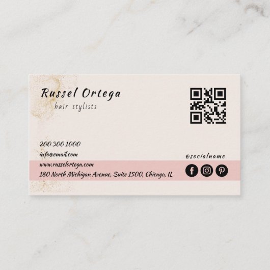 ホワイトヘアサロン手書きスクリプトタイポグラフィ 名刺 (裏面)