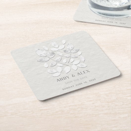 ホワイトヘブンの結婚式の日付を保存 スクエアペーパーコースター (アングル)