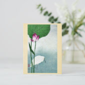 ホワイトヘロンとハスbyバイソン浮世絵 ポストカード (スタンド正面)