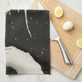 ホワイトヘロン鳥の雪の冬のヴィンテージイラストレーション キッチンタオル (四つ折り)