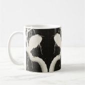 ホワイトヘロン鳥の雪の冬のヴィンテージイラストレーション コーヒーマグカップ (左)