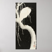 ホワイトヘロン鳥の雪の冬のヴィンテージイラストレーション