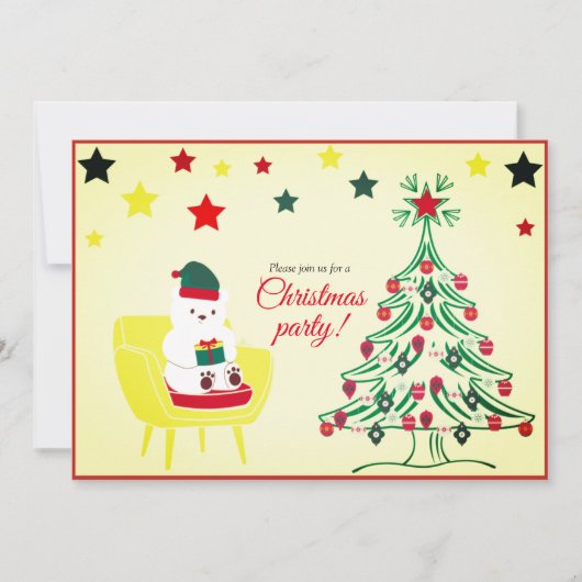 ホワイトベアかわいいユニーククリスマスモダンパーティー 招待状 (正面)