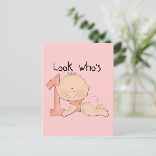 ホワイトベビーガール誕生日Tシャツとギフト ポストカード (スタンド正面)