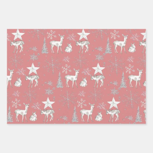 ホワイトベビードエディアシルバー雪の結晶と星 ラッピングペーパーシート (正面)