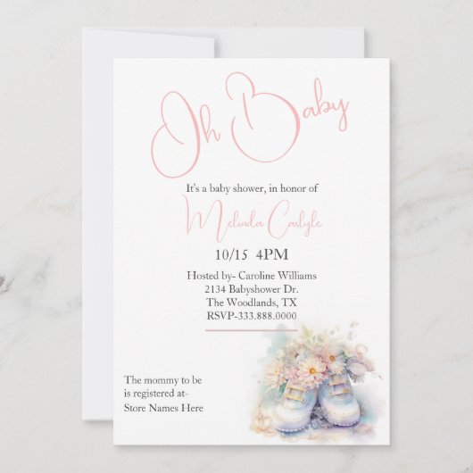 ホワイトベビーブーティベビーシャワー 招待状 (正面)