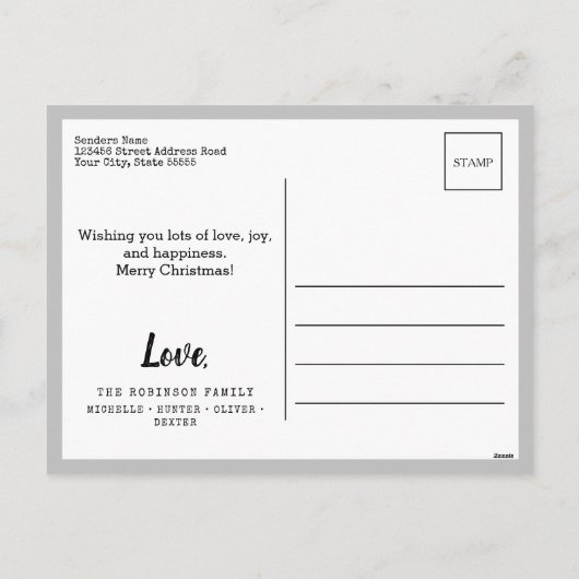 ホワイトベビー初めてのクリスマスフォトスノーフレーク シーズンポストカード (裏面)