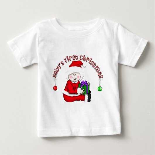 ホワイトベビー小妖精や小人1stクリスマス ベビーTシャツ (正面)