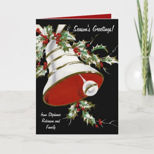 ホワイトベルとホリーのパーソナライズされたクリスマスカード シーズンカード (正面)