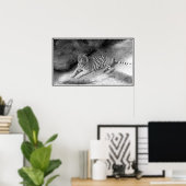 ホワイトベンガルタイガープリントイン白黒 ポスター (ホームオフィス)