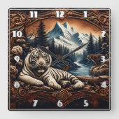 ホワイトベンガルトガーマウンテンストリームで休息 スクエア壁時計 (正面)