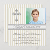 ホワイトベージュストライプ招待状 招待状 (正面/裏面)