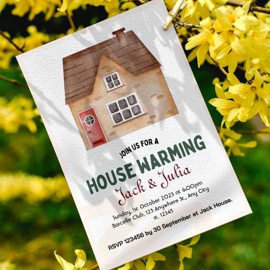 ホワイトベージュ引っ越し祝いパーティーパーティの招待状 招待状