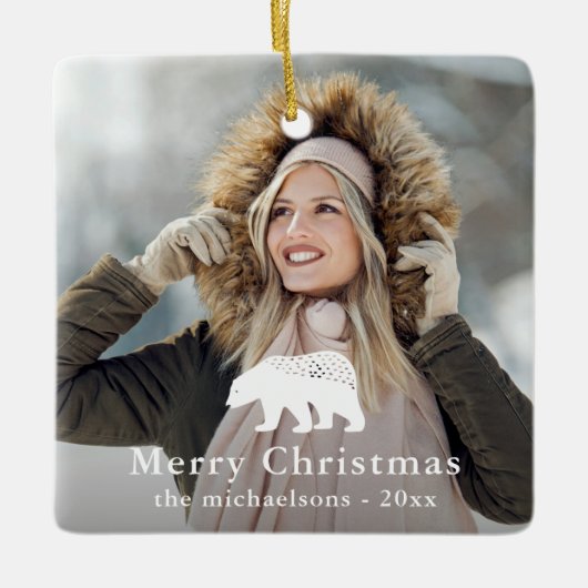 ホワイトベ素朴アークリスマスホリデー写真 セラミックオーナメント (正面)