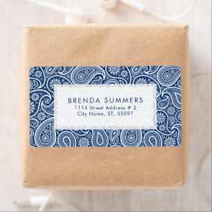 ホワイトペイズリーカスタムネイビーブルー ラベル