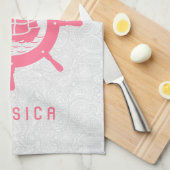 ホワイトペイズリーダマスク&ピンク航海のボートホイール キッチンタオル (四つ折り)