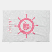 ホワイトペイズリーダマスク&ピンク航海のボートホイール キッチンタオル (横)