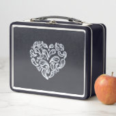 ホワイトペイズリーハートオンブラックランチボックス メタルランチボックス (インサイチュ)