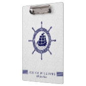 ホワイトペイズリー及びネイビー航海のブルボートホイール クリップボード (左)