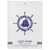 ホワイトペイズリー及びネイビー航海のブルボートホイール クリップボード (裏面)
