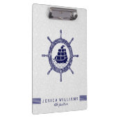 ホワイトペイズリー及びネイビー航海のブルボートホイール クリップボード (右)